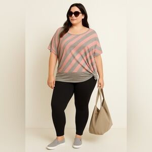 Annabelle Pink and Gray Striped Short Sleeve Top